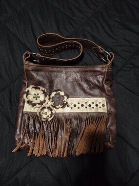 Western  Silver C Tack Custom Made Fringed Leather Purse